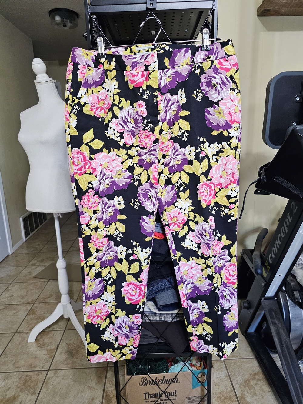 Halogen Black Floral Capris with Pink, Yellow & Purple Accents
